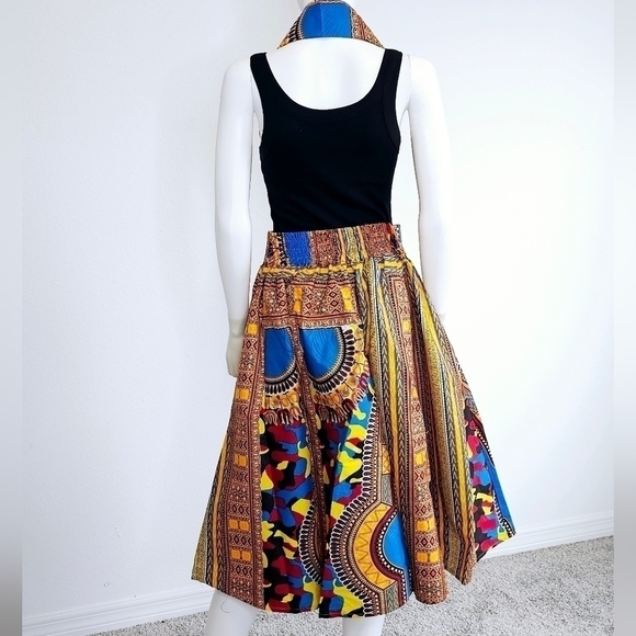 Dashiki Style MIDI SKIRT with HEADWRAP Sash - ETHNIC AFRICAN M TO 3XL - Picture 3 of 3